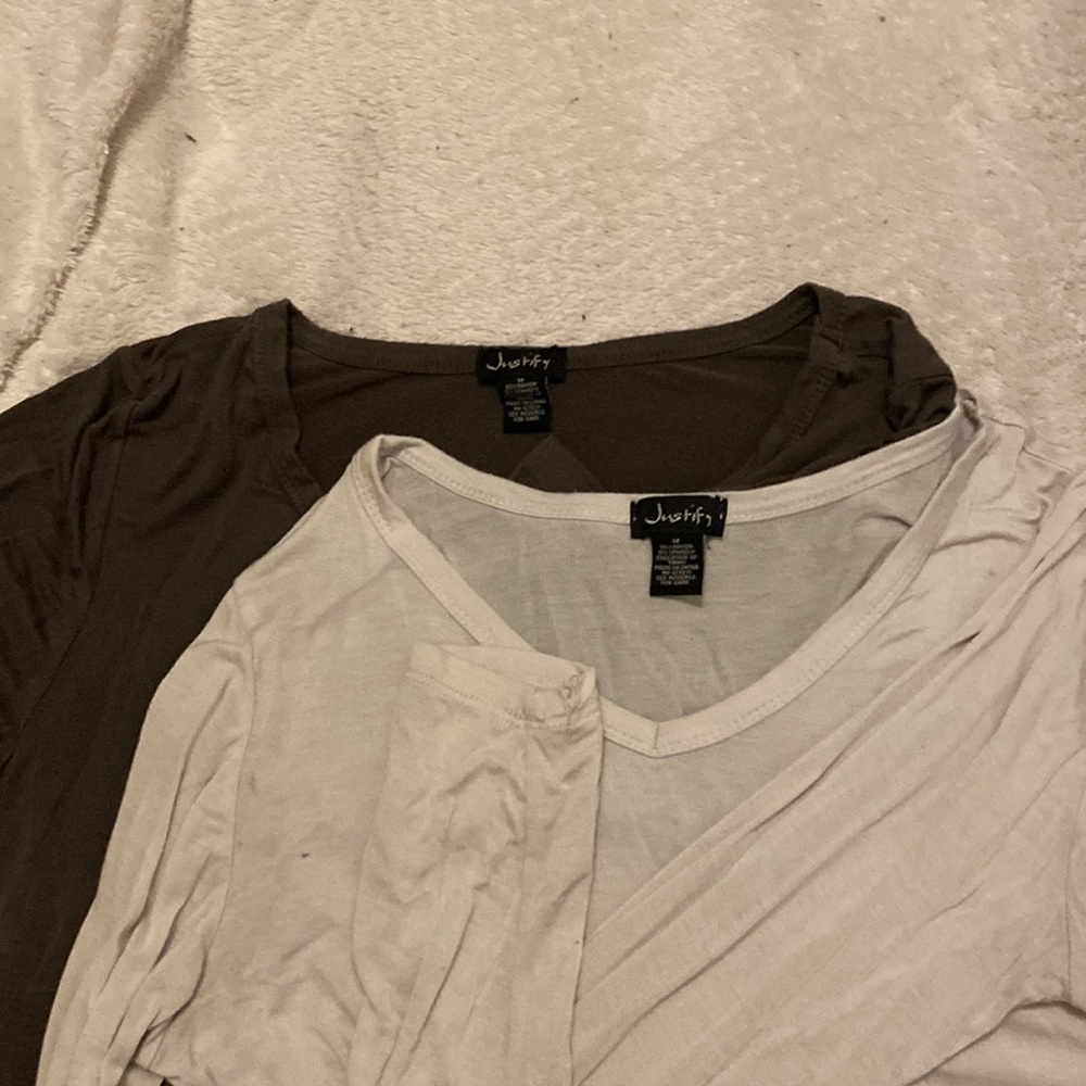 Justify - Medium Long Sleeve Tees - White & Army Green - Great condition